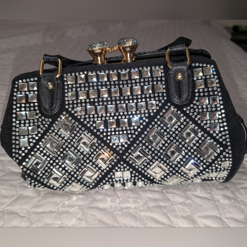 Like New Elegant Black and Silver Embellished Women's Bag